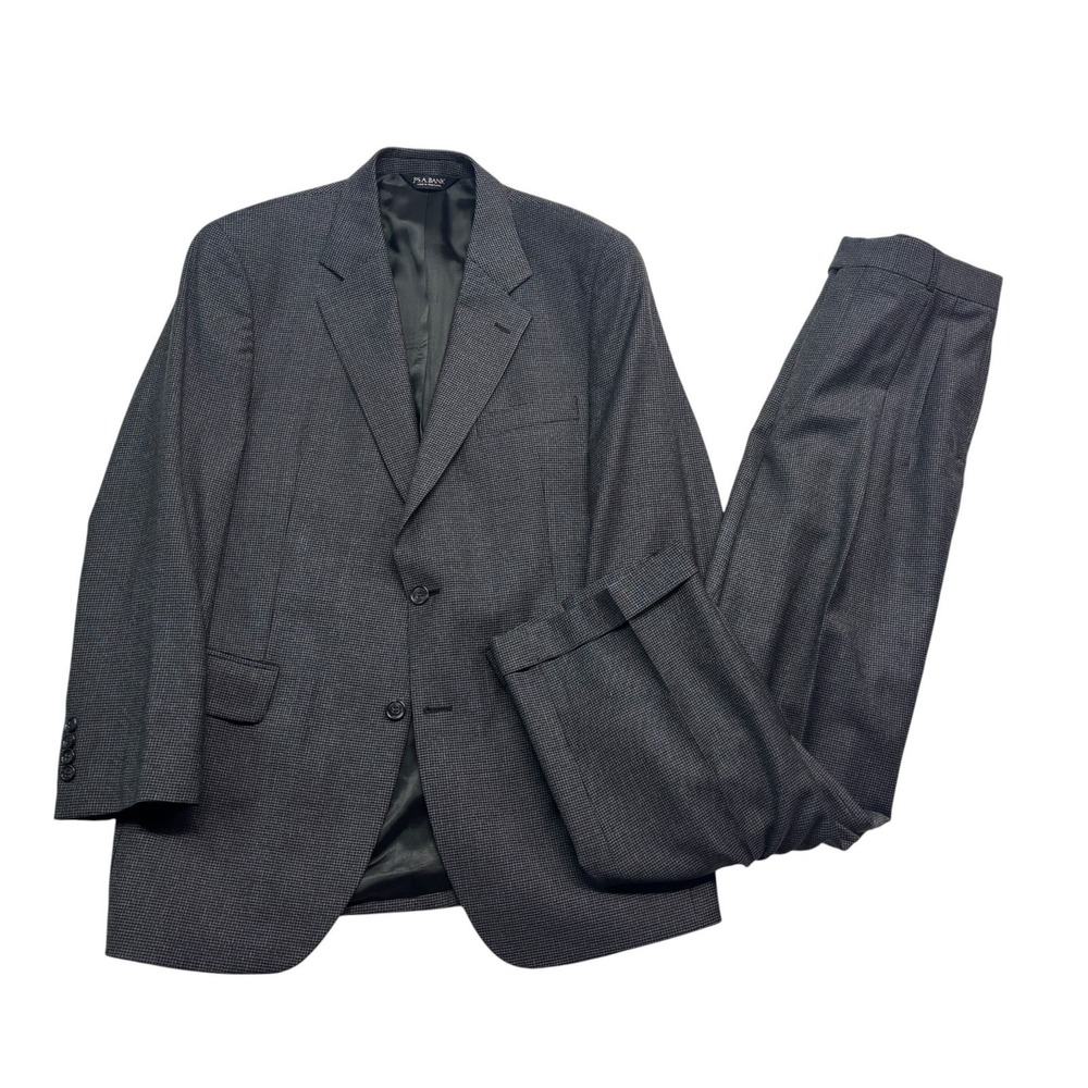 Jos A Bank 40R 32x30 Gray Black Micro Houndstooth 2pc Pant Suit Pleated Wool